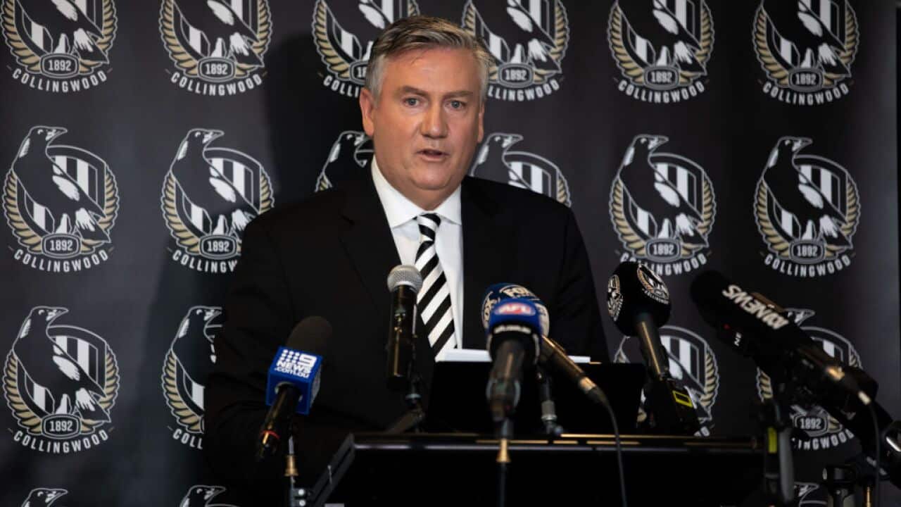 Eddie McGuire resigns effective immediately as Collingwood Football Club President whilst speaking to the media on 9 February, 2021.