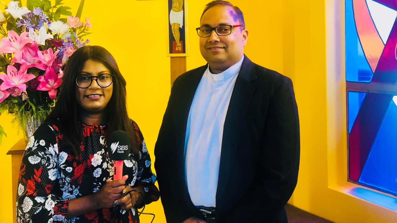 Very Rev Fr Shammi Perera, Vicar General of Archdiocese of Hobart – Tasmania and Dilrukshi Wijesuriya (SBS Sinhala)