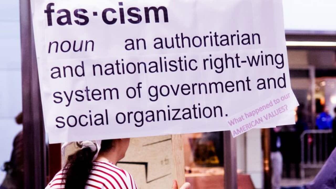 Fascism dictionary definition at SFO #noban Protest -Jan 29, 201