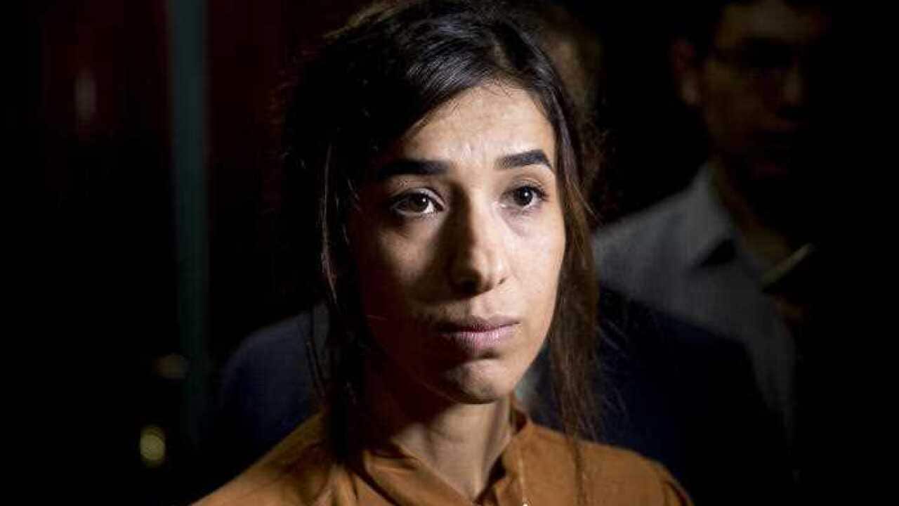 Nadia Murad, co-recipient of the 2018 Nobel Peace Prize, addresses the National Pres Club in Washington DC.