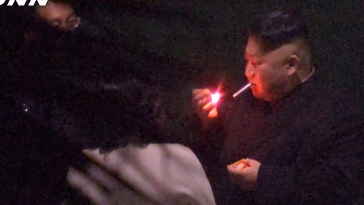 On his way to Vietnam, Kim Jong Un took an early smoke break.