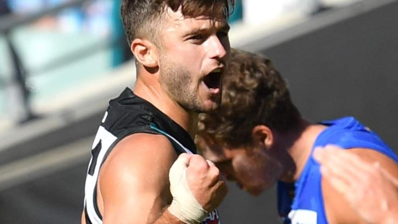 Sam Gray of the Power celebrates a goal.