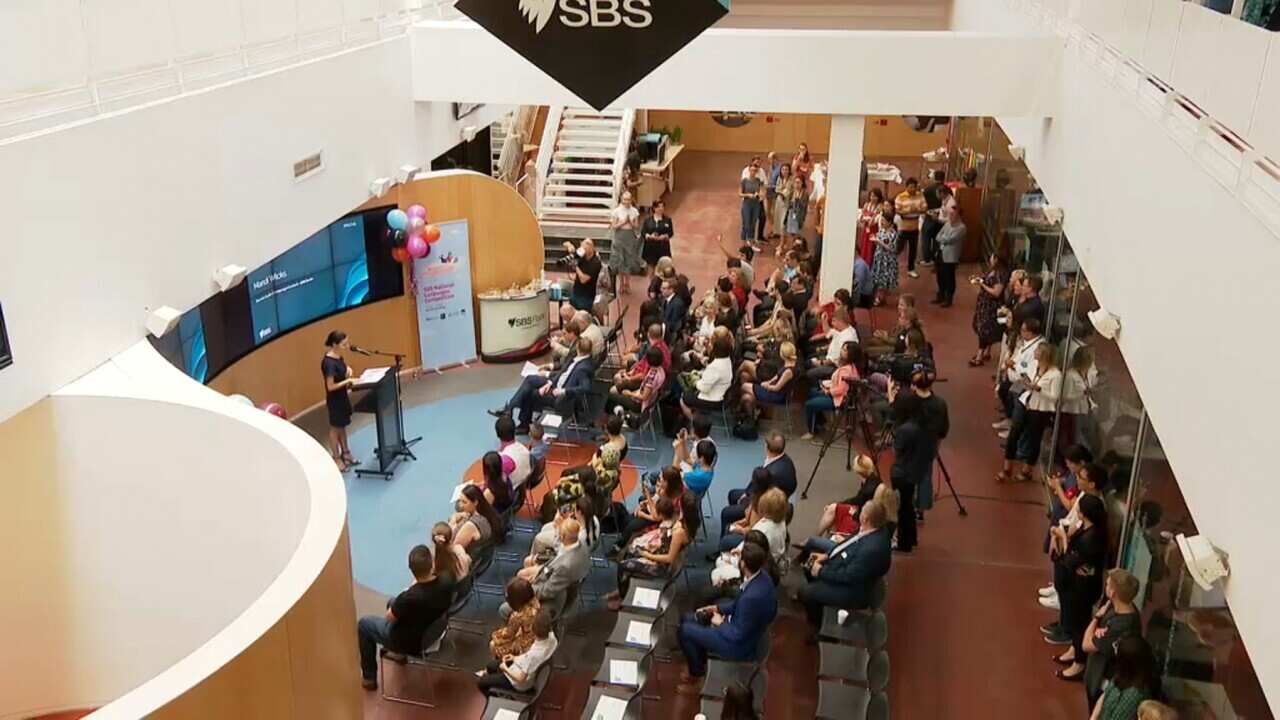 Announcing the winners of the SBS Language Competition at the SBS Studios in Sydney