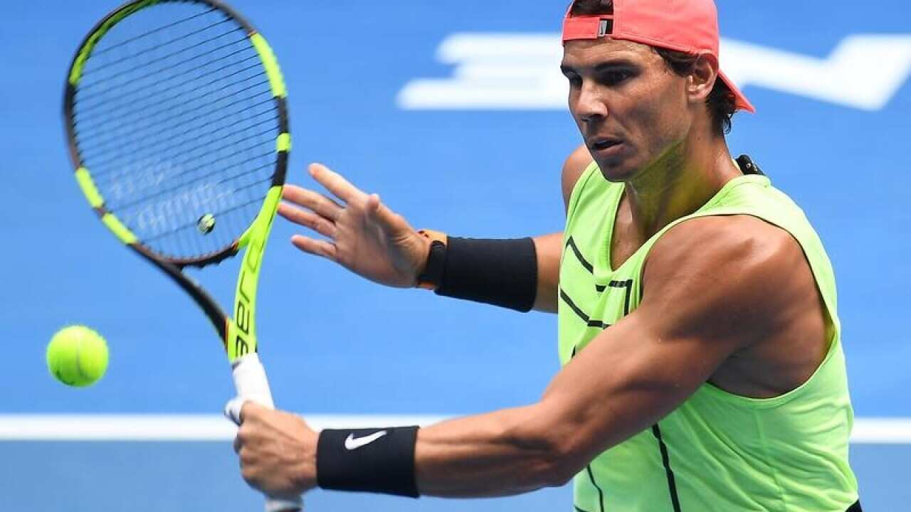 Rafael Nadal of Spain practices for the Australian Open.