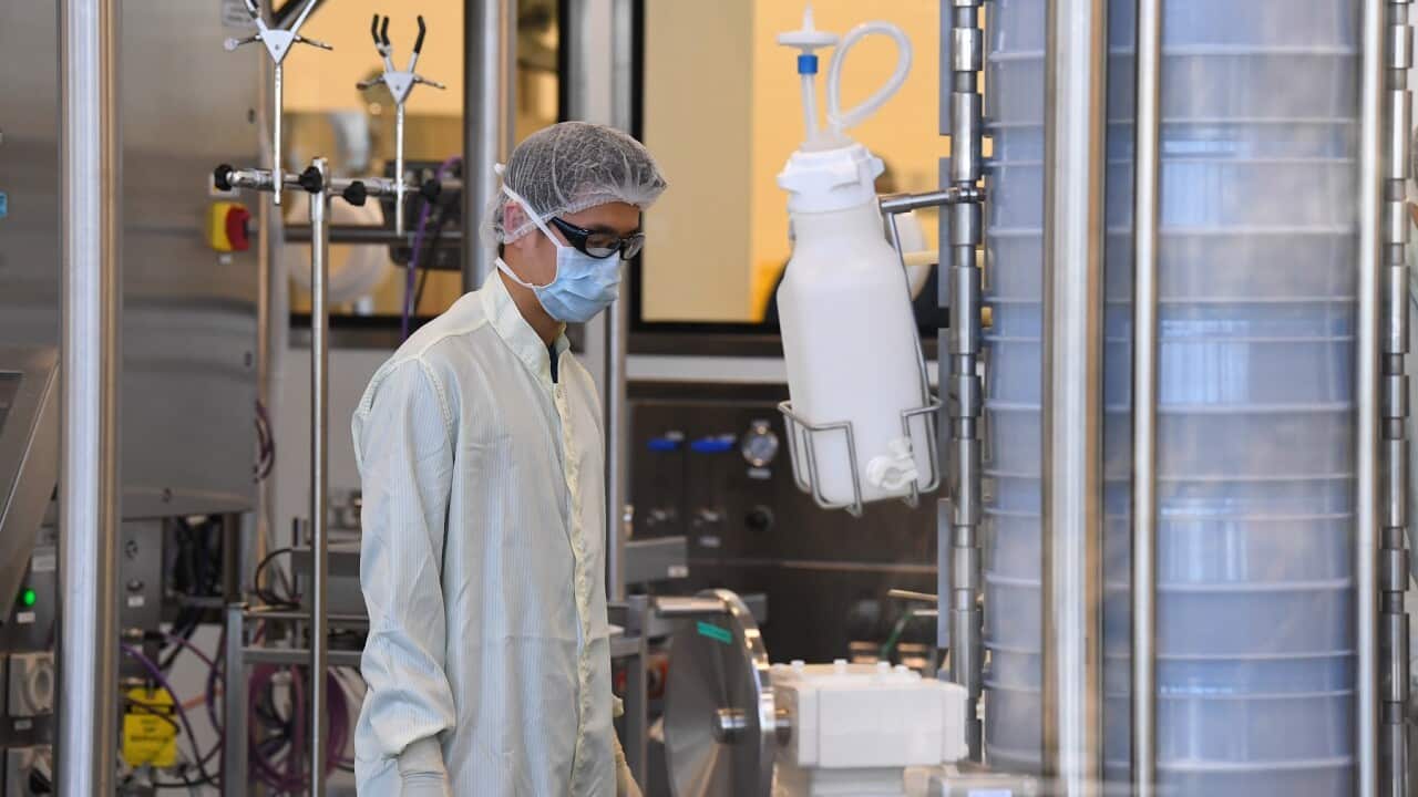 Scientists are seen at work inside of the CSL Biotech facility in Melbourne
