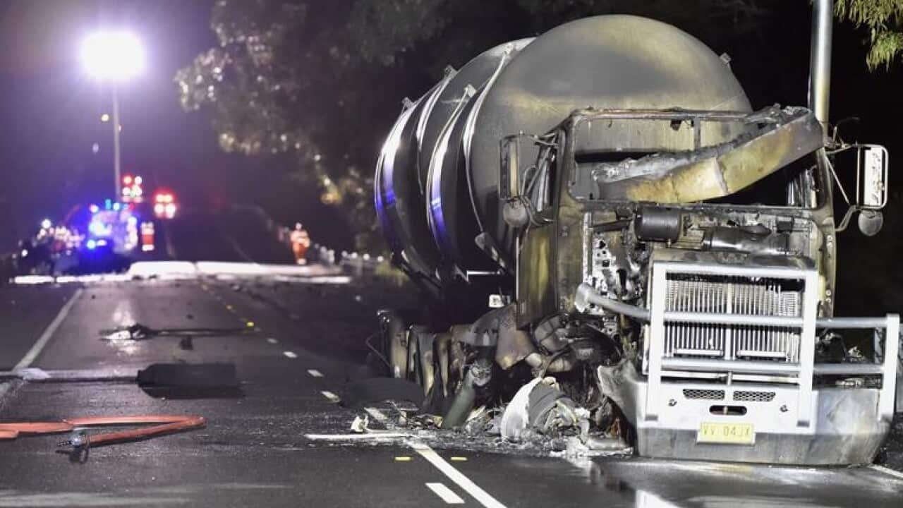 Emergency services at the site of a crashed truck in Victoria.