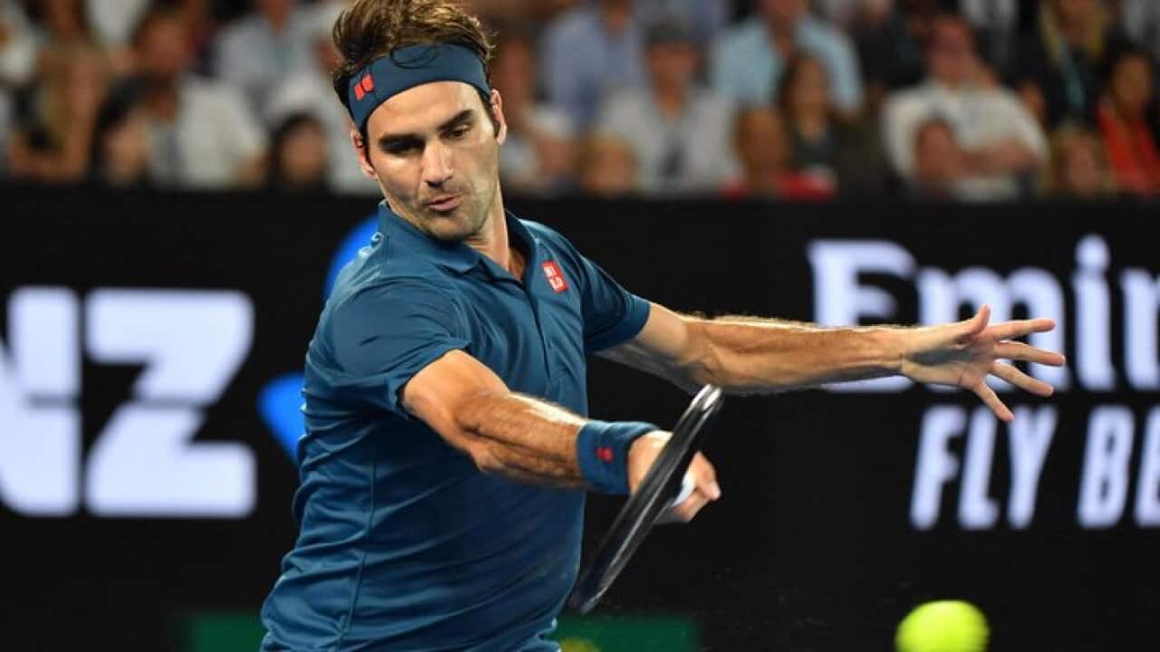 Roger Federer during his match against Stefanos Tsitsipas at the 2019 Australian Open tennis tournament.