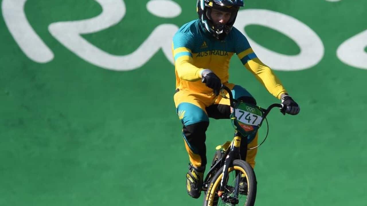 This is a file image of BMX cyclist Bodi Turner in action in Rio.