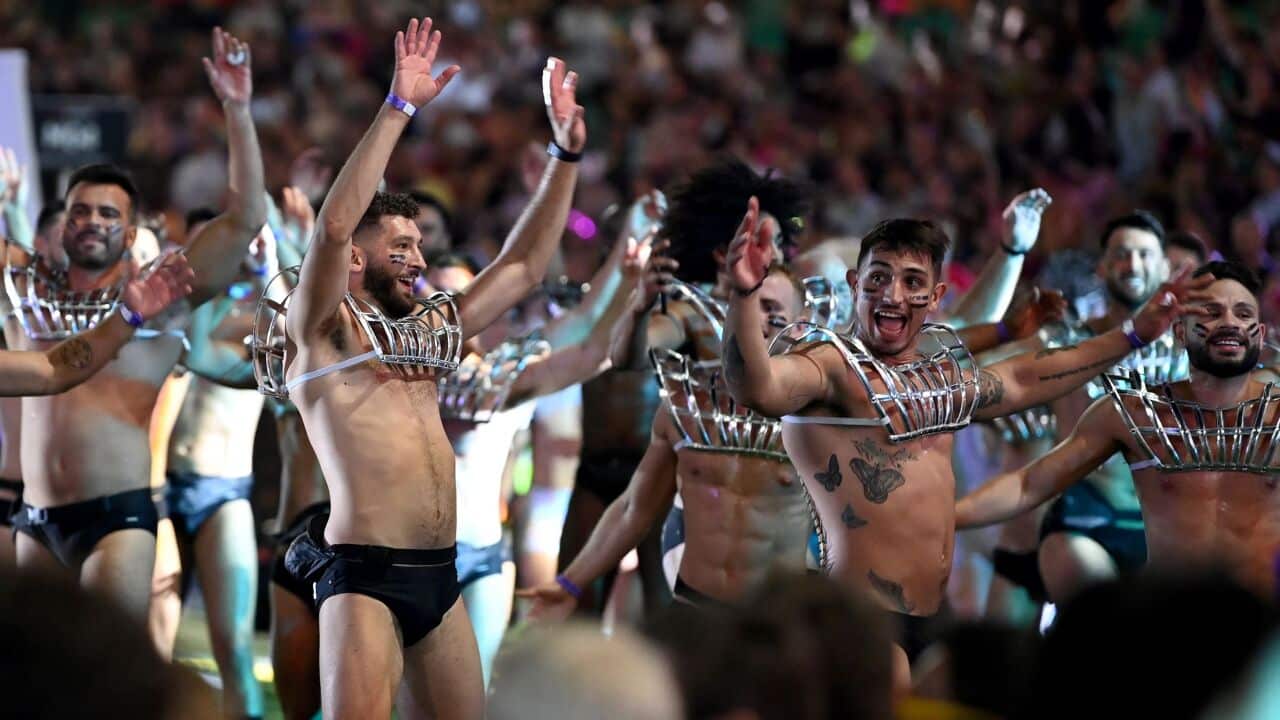Participants take part in the 44th annual Gay and Lesbian Mardi Gras parade at the Sydney Cricket Ground (SCG) in 2022
