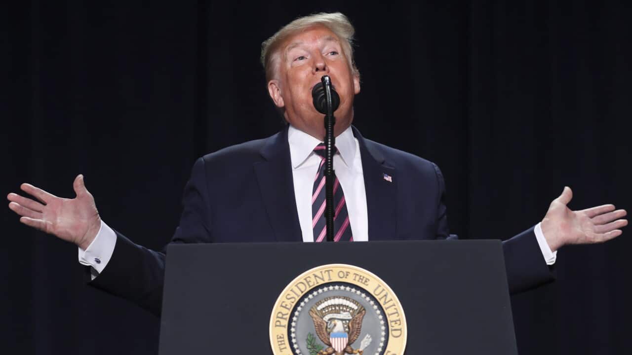 US President Donald Trump speaks during the 68th Annual National Prayer Breakfast in Washington.