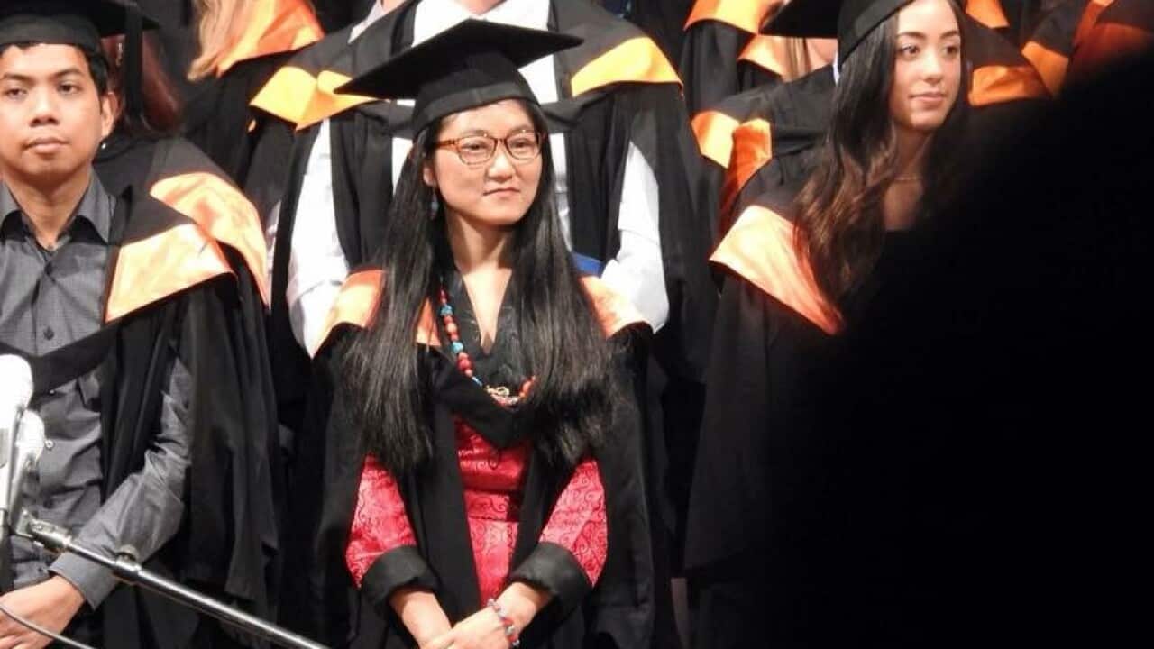 Sherab Tsomo receiving her Bachelor of Nursing Degree from University of Technology, Queensland in 2016