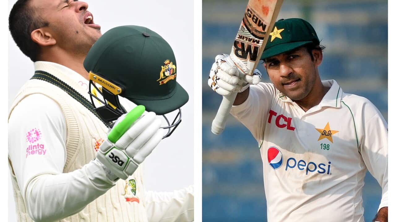 Pakistan's Sarfraz Ahmed and Australia's Usman Khawaja celebrating after completing their century (AP Photo)