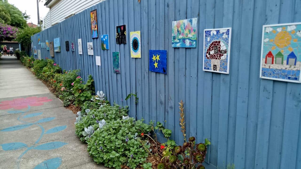 Some of the community arts at a laneway in Carnegie.