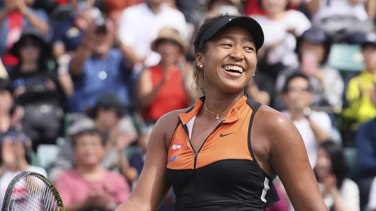 Naomi Osaka reacts during the final of the Toray Pan Pacific Open tennis tournament