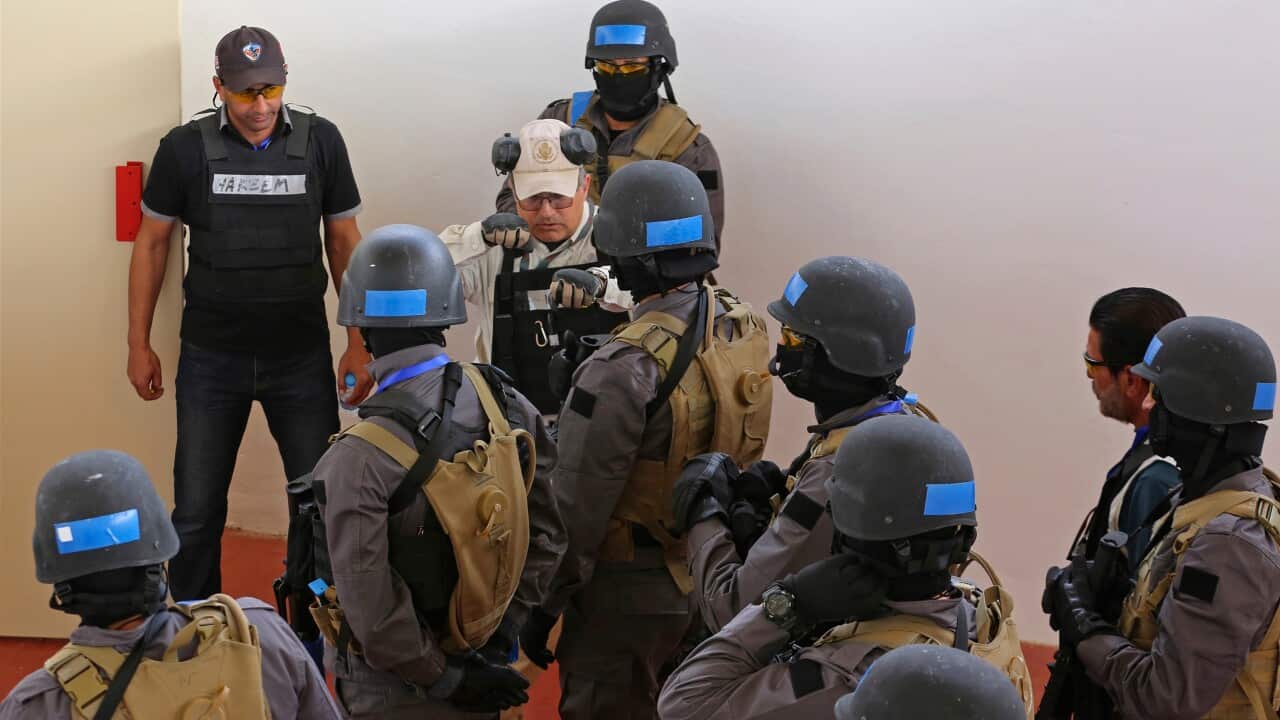 he Jordan Gendarmerie Training Academy, in al-Swaqa, about 44 miles (70 km) south of Amman, Jordan