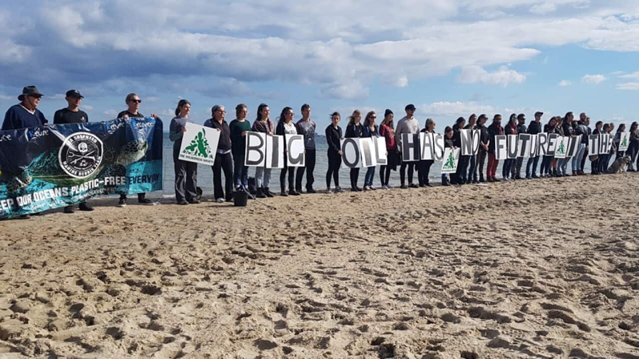 Protesters at St Kilda beach