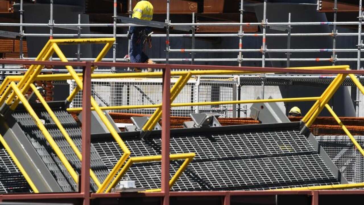 Workers seen at a construction site in central Sydney