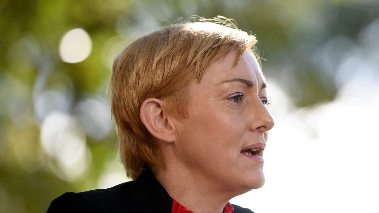 Victim-survivor Wendy Boyd speaks to media during a press conference in Sydney, Tuesday, 19 October, 2021.