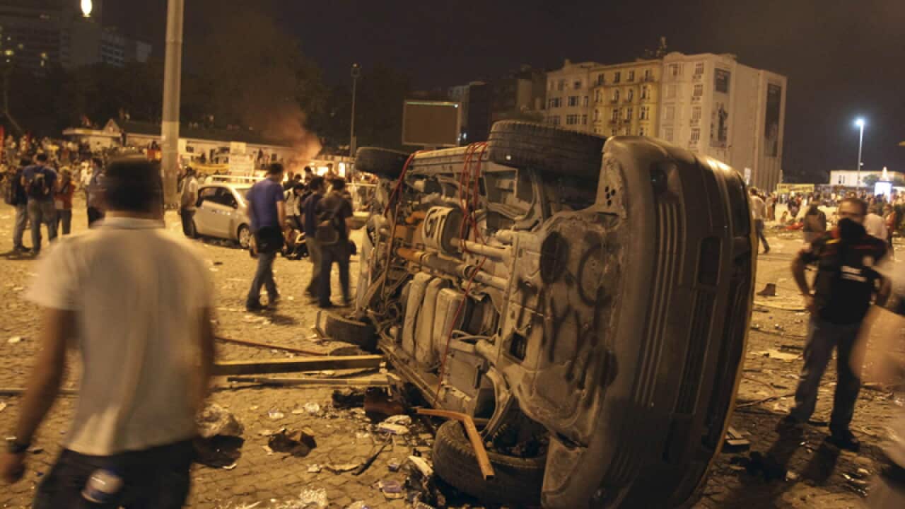 Protesters celebrate in Istanbul square