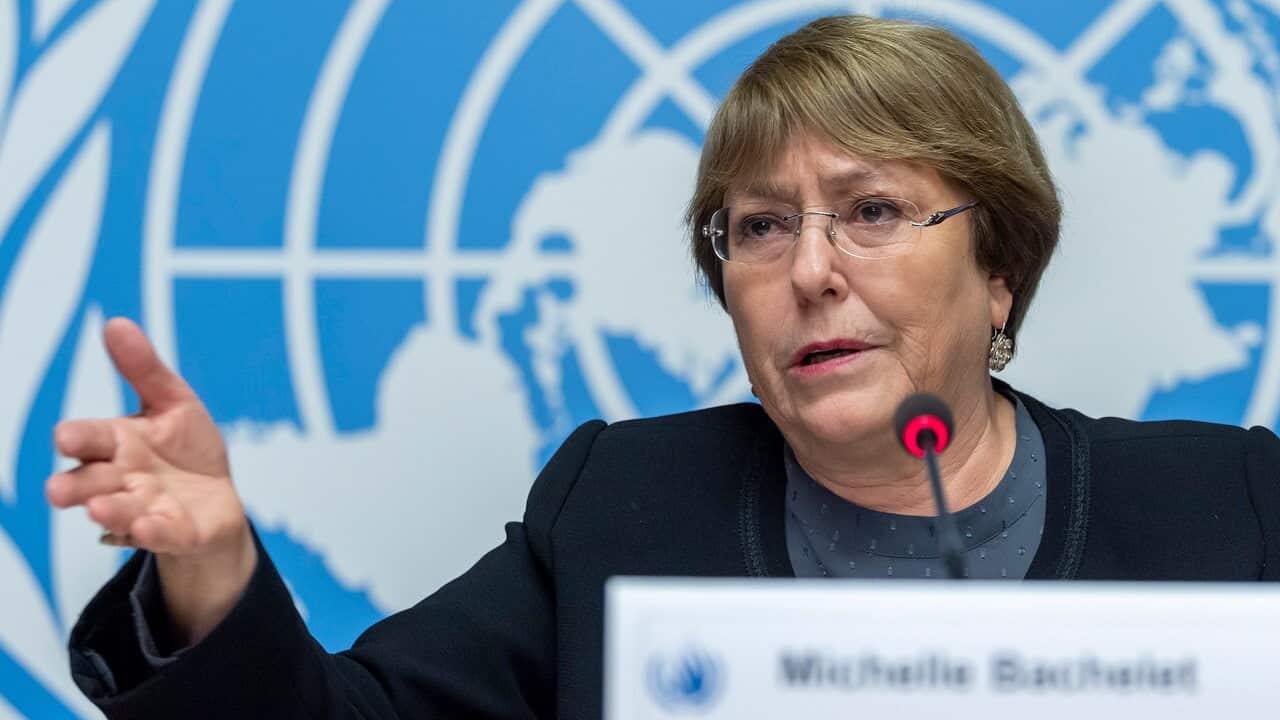 UN High Commissioner for Human Rights Chilean Michelle Bachelet, speaks about the 70th anniversary of the Universal Declaration of Human Rights.