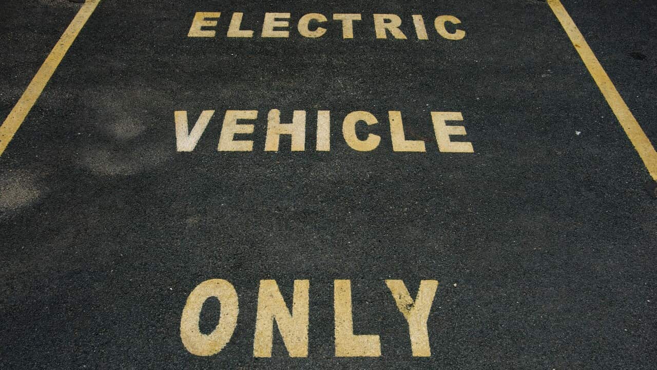 Electric vehicle only parking space in an outdoor car park in Canberra, Australian Capital Territory, Australia
