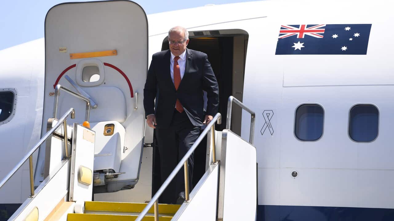 Australian Prime Minister Scott Morrison arrives in Dili, East Timor, Friday, August 30, 2019. East Timor is celebrating the 20th anniversary of its independence from Indonesia. (AAP Image/Lukas Coch) NO ARCHIVING