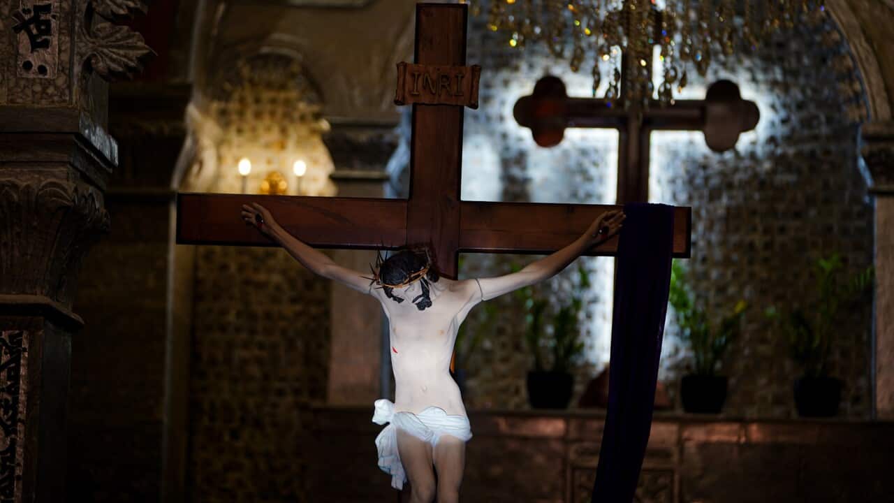 A view of the body of Christ at a Good Friday procession in Iraq (AAP).