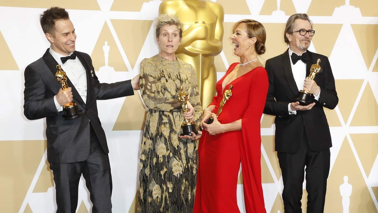 Sam Rockwell, Best Supporting Actor, Frances McDormand, Best Actress, Allison Janney, Best Actress, and Gary Oldman, Best Actor