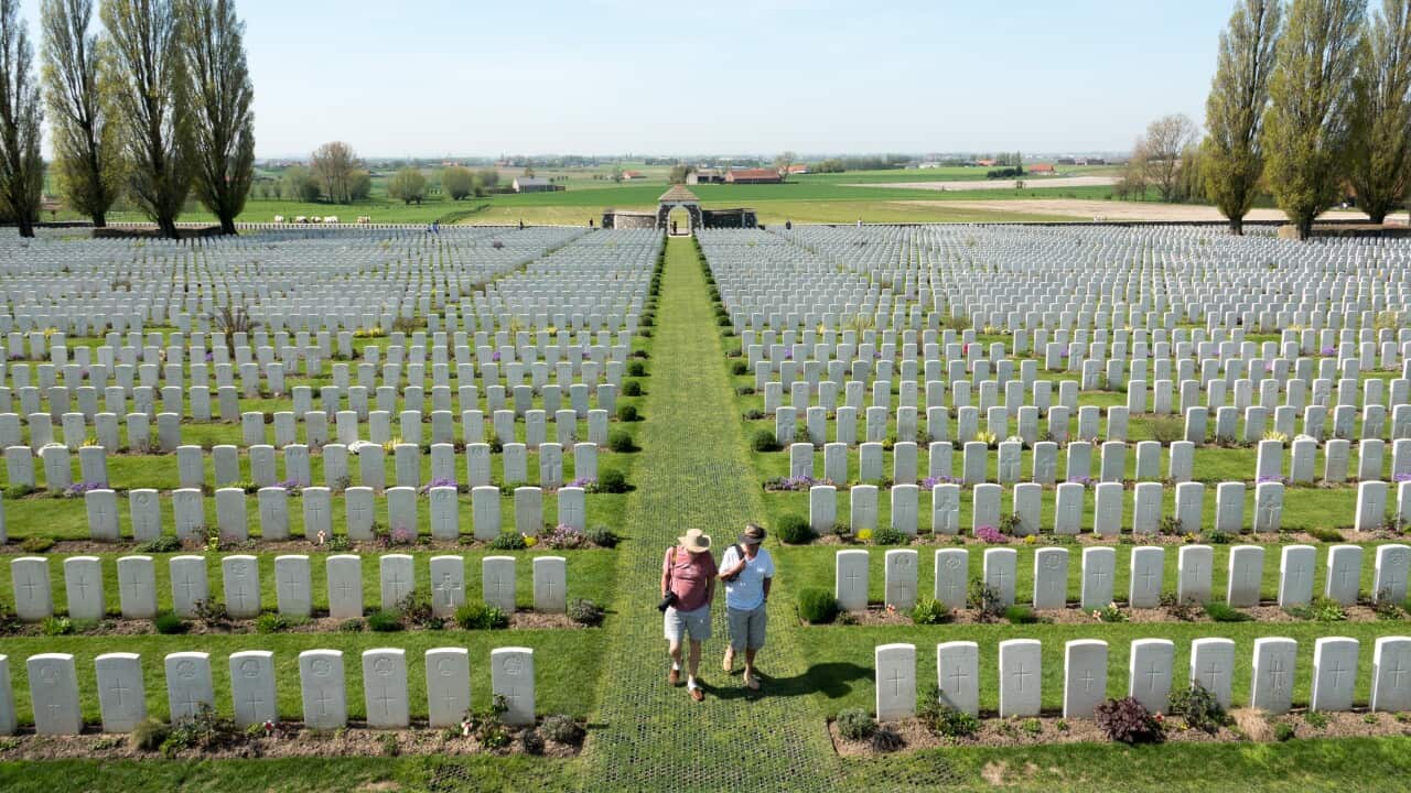 Headstones of fallen soldiers from the First World War are seen at the Tyne Cot Cemetery (Getty)