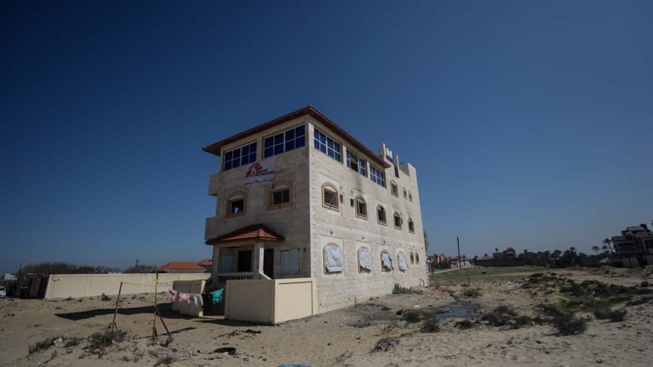 The MSF (Doctors Without Borders) building in the west of Khan Younis (AAP)