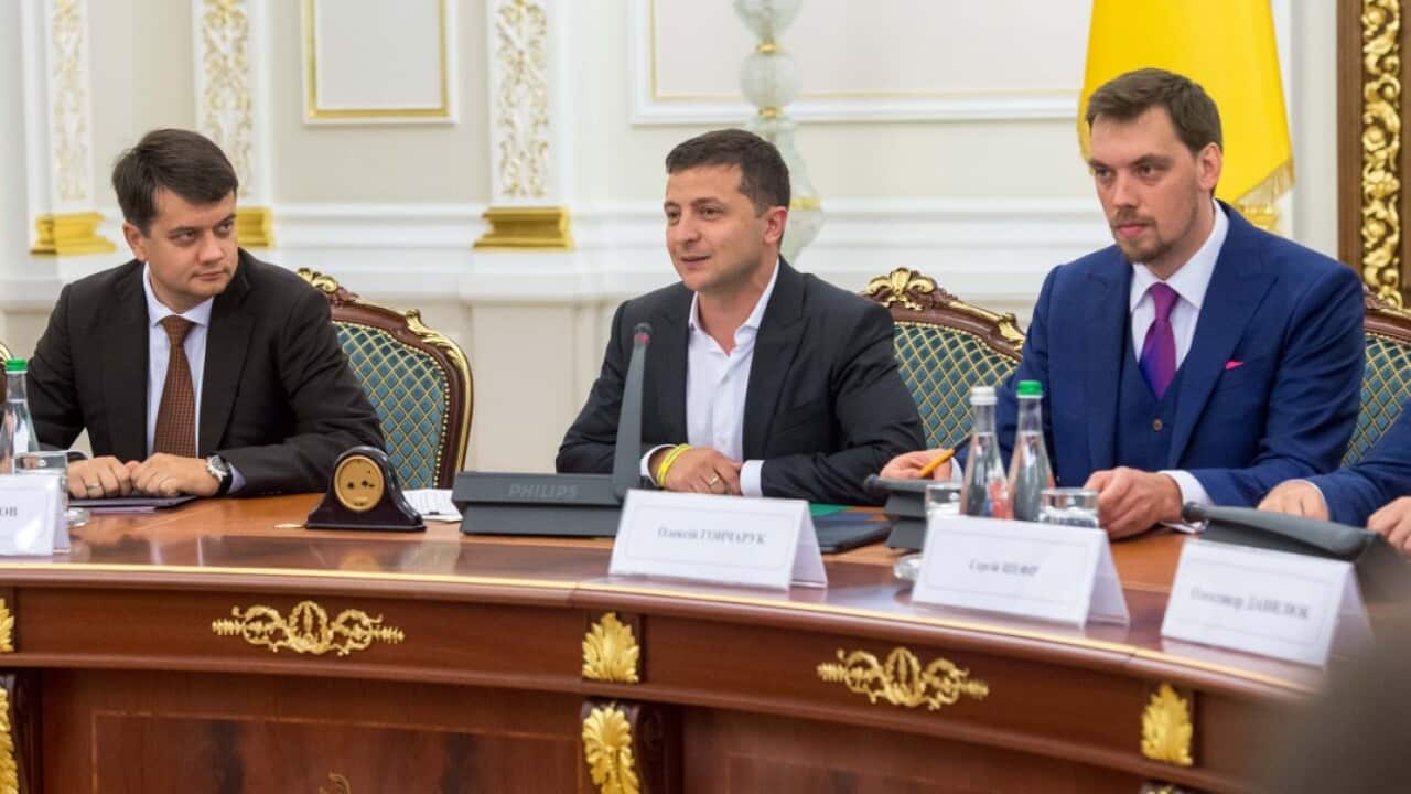 President of Ukraine V. Zelenskyy during a meeting with the leadership of the Verkhovna Rada, the Cabinet of Ministers.