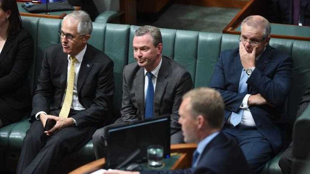 Prime Minister Malcolm Turnbull, Minister Christopher Pyne, Treasurer Scott Morrison
