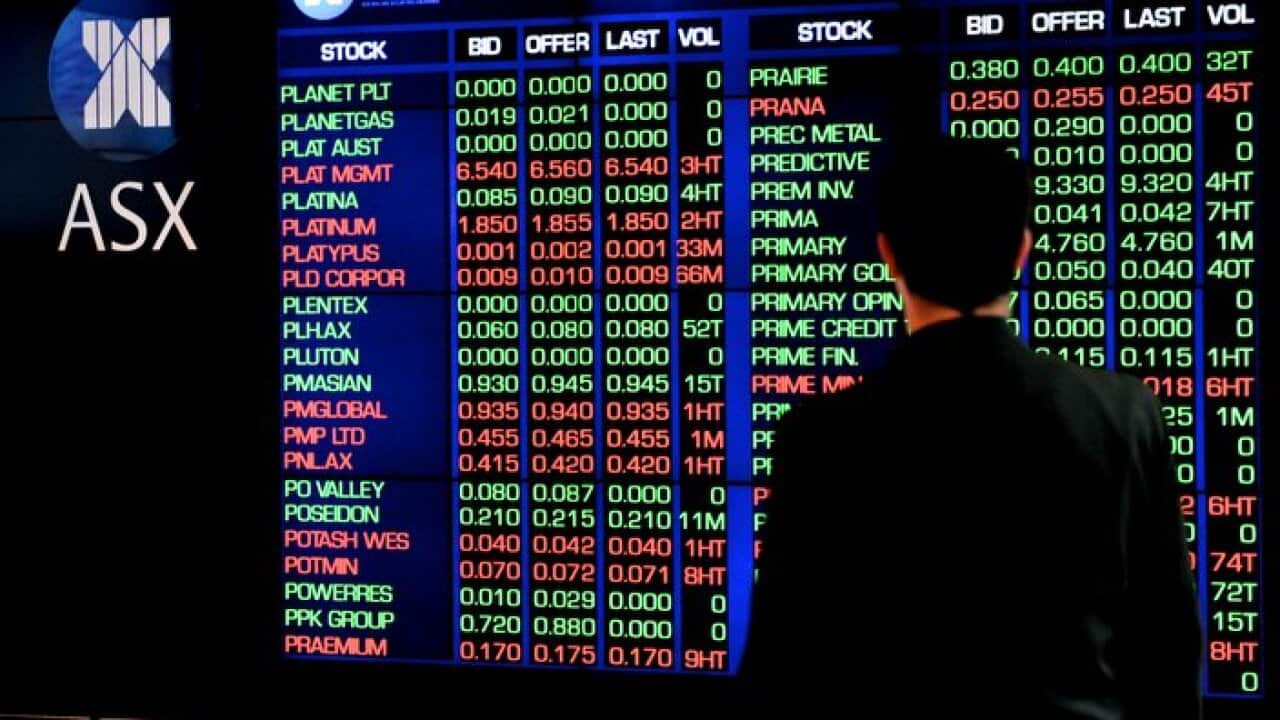 A screen displays stock market prices at the Australian Stock Exchange in Sydney, Wednesday, July 23, 2014. (AAP Image/Joel Carrett) NO ARCHIVING