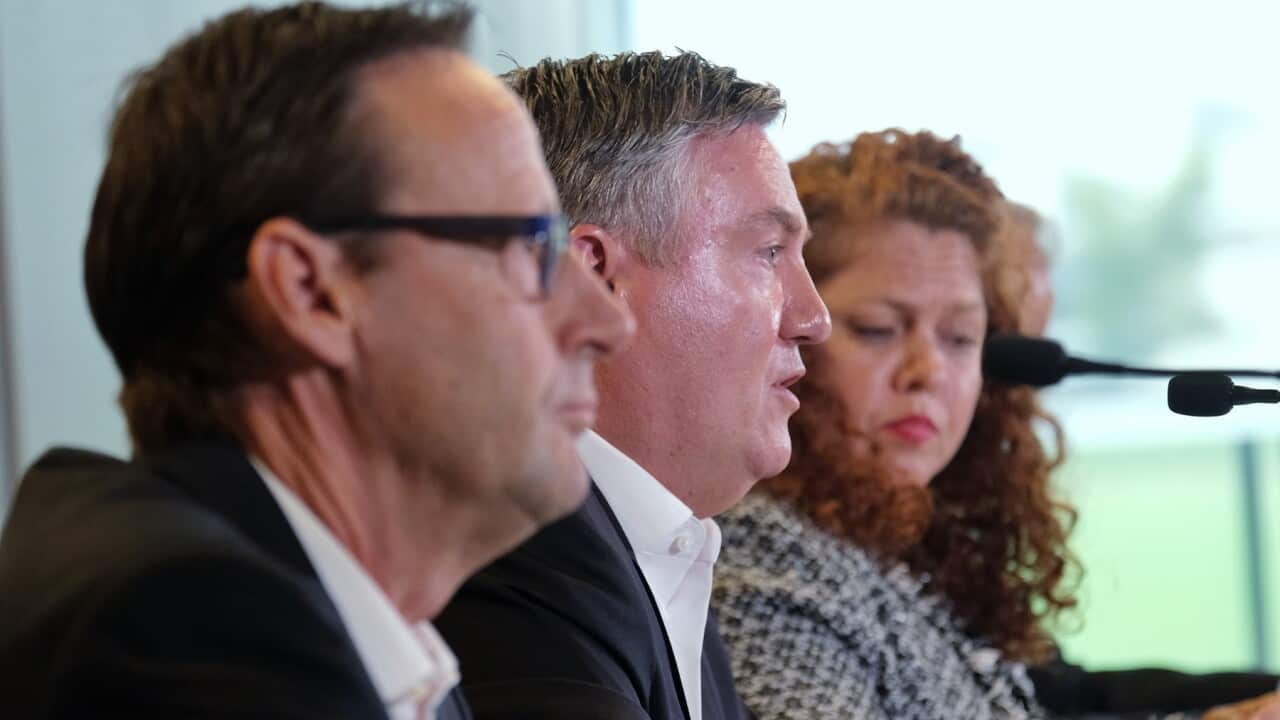 Collingwood CEO Mark Anderson, Collingwood President Eddie McGuire and Board Member Jodie Sizer