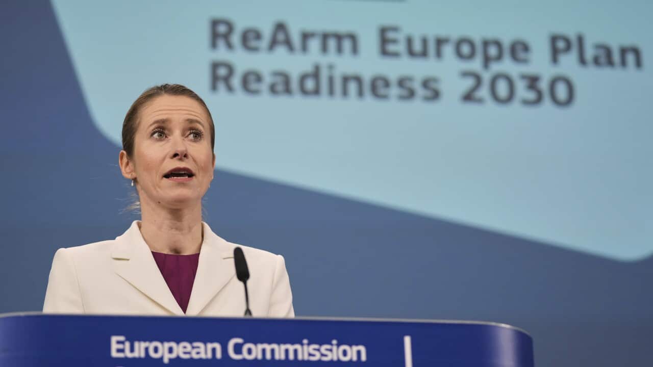 European Union foreign policy chief Kaja Kallas speaks during a media conference regarding the White Paper on the Future of European Defense and the REARM Europe plan at EU headquarters in Brussels, Wednesday, March 19, 2025.