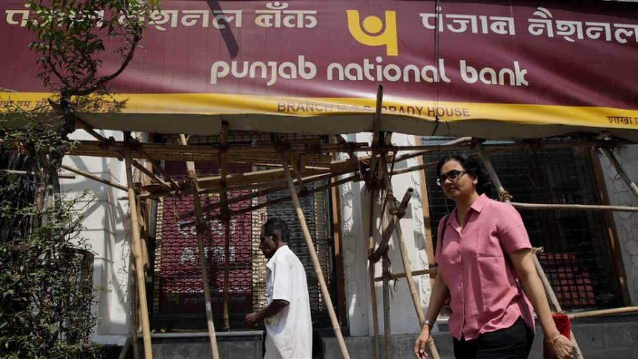 Punjab National Bank branch after it was sealed by the Central Bureau of Investigation in Mumbai, India.