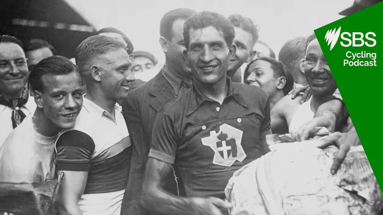 Gino Bartali celebrates his victory of the Tour De France in 1938. Source: Getty
