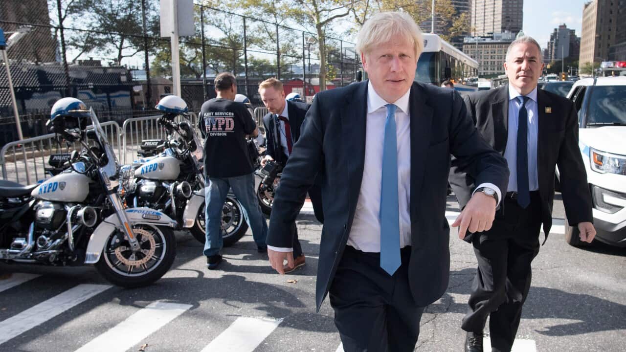 Prime Minister Boris Johnson arrives at the United Nations headquarters in New York