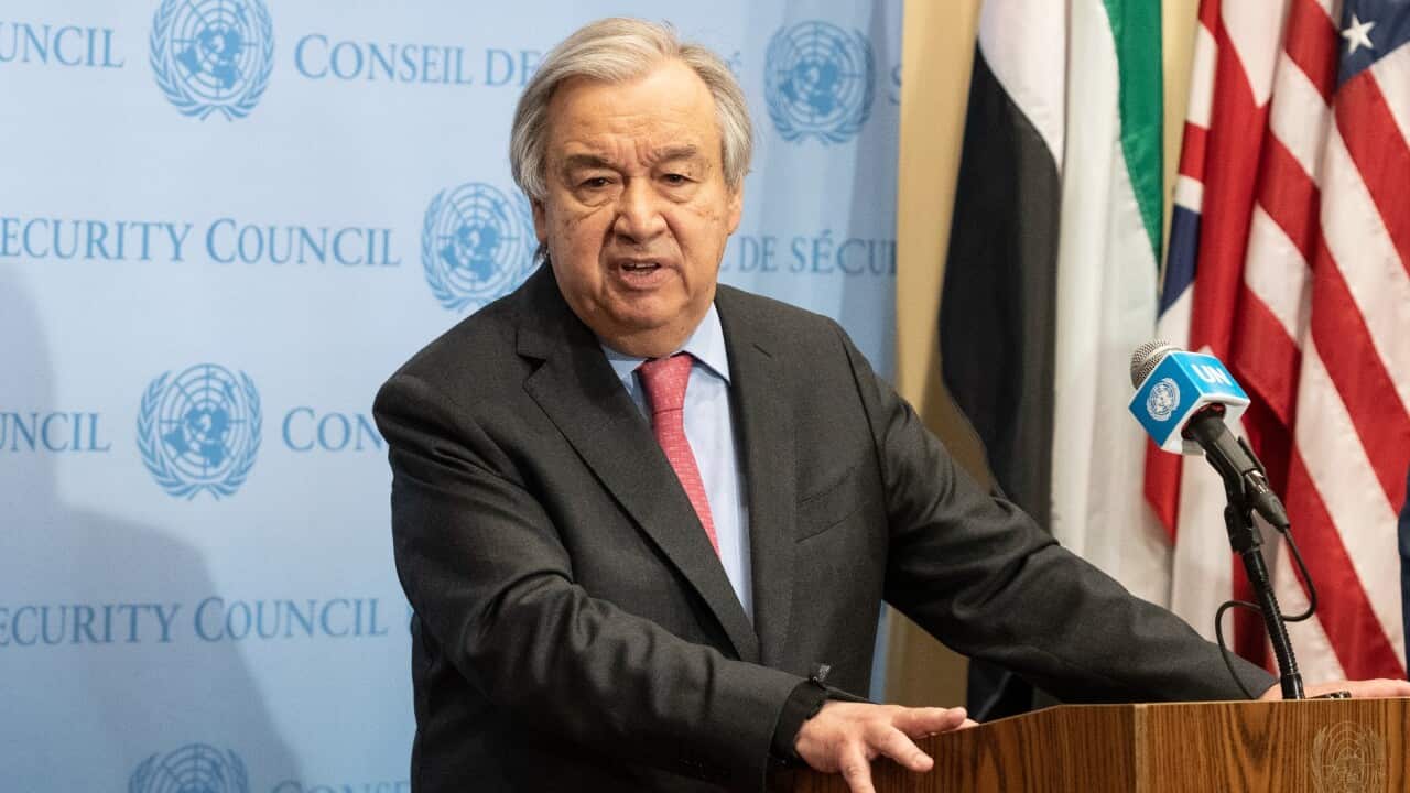 United Nations Secretary-General Antonio Guterres briefs press on war in Ukraine at UN Headquarters in New York on March 14, 2022