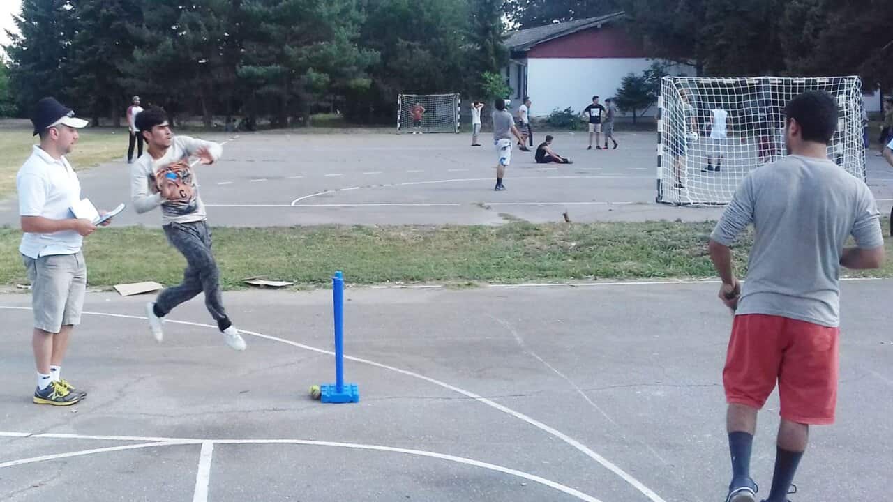 Afghan refugees play cricket in Serbia