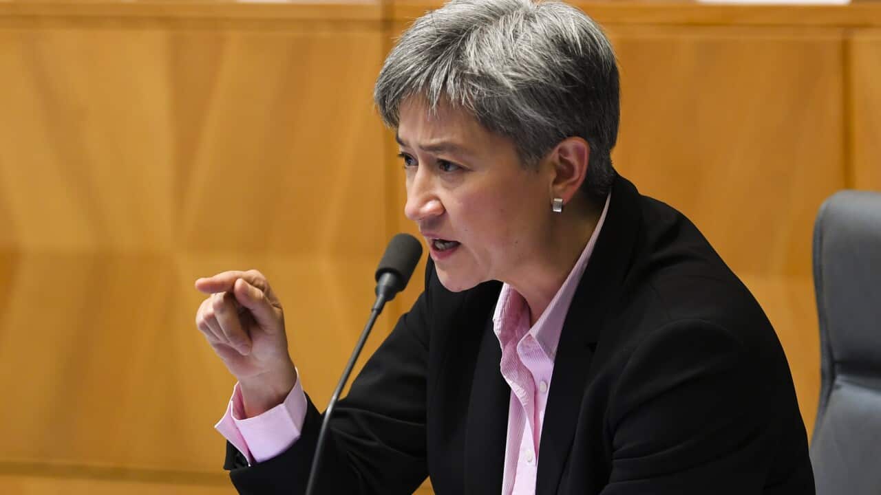 연방 노동당 페니 웡 의원/ Leader of the Opposition in the Senate Penny Wong speaks during Senate Estimates at Parliament House in Canberra, Wednesday, March 24, 2021. (AAP Image/Lukas Coch) NO ARCHIVING