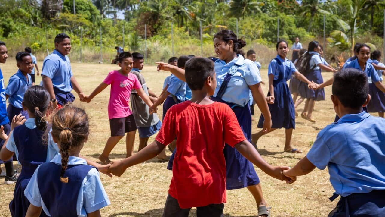 Children play at a school in Samoa where 70 per cent of people live in low-lying coastal areas vulnerable to rising sea levels (Caritas Australia).jpg