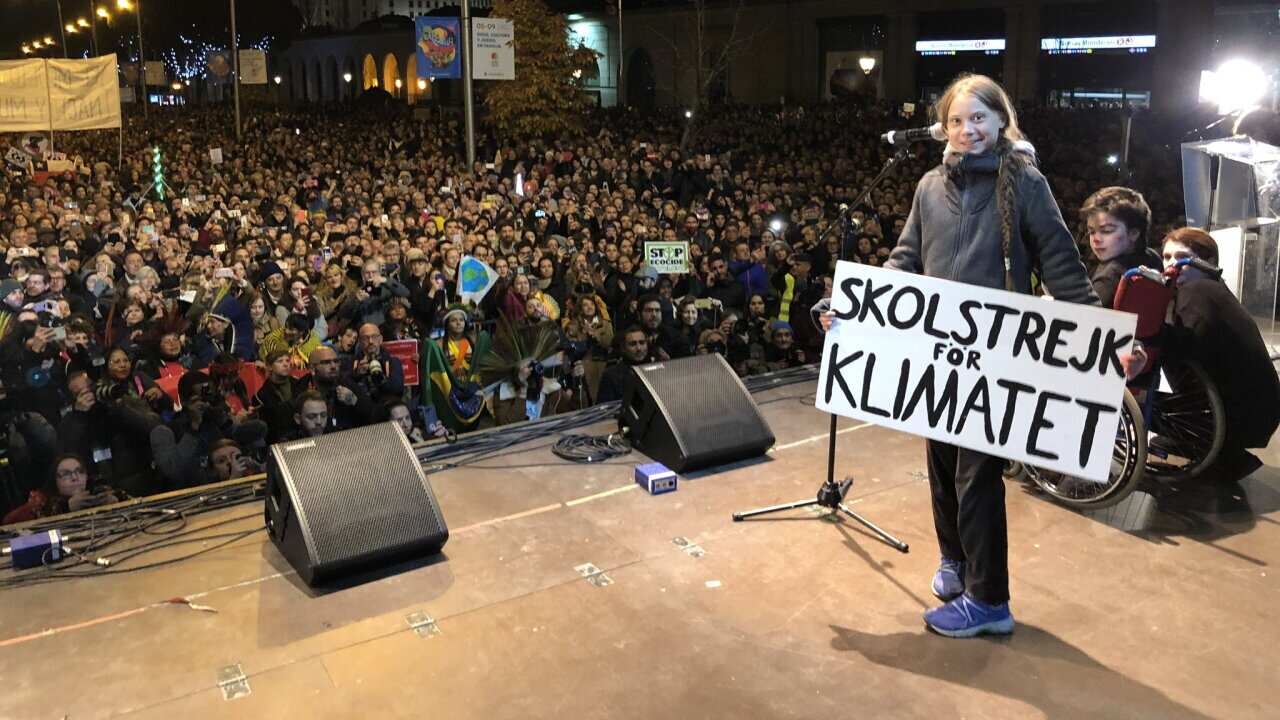 Climate activist Greta Thunberg joined thousands of campaigners in Madrid for the latest wave of climate protests.