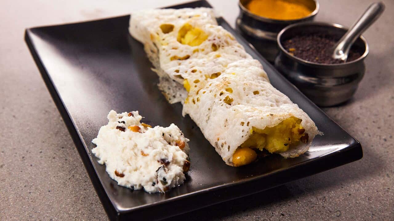 Easy masala dosa with coconut chutney