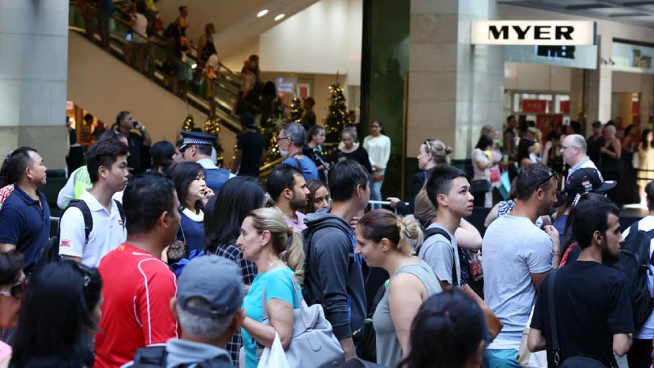 Shoppers outside a Myer store in Sydney