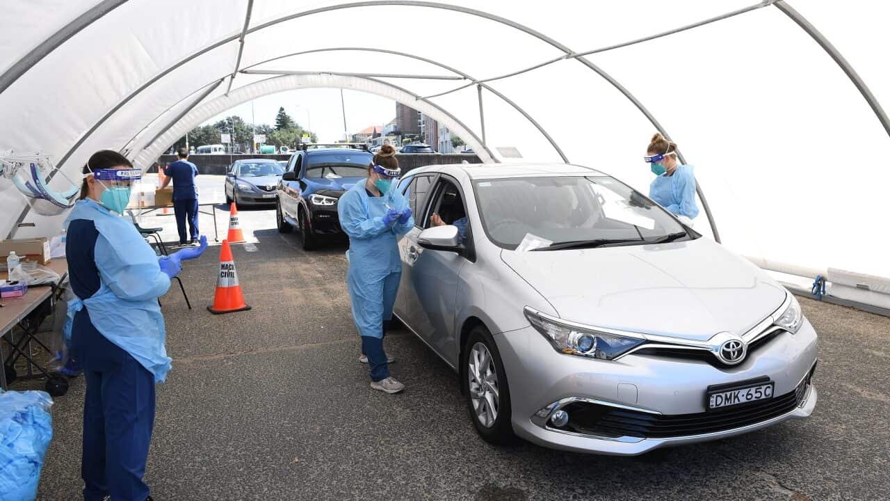 Staff at a coronavirus testing facility at Bondi Beach in Sydney