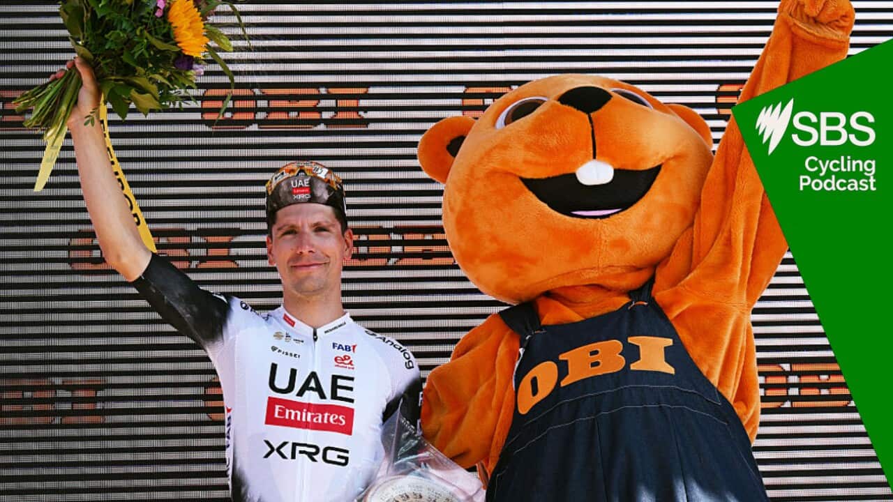 STOCKHUTTE, SWITZERLAND - JUNE 22: Joao Almeida of Portugal and UAE Team Emirates - XRG celebrates at podium as stage winner during the 88th Tour de Suisse 2025, Stage 8 a 10km individual time trial stage from Beckenried to Stockhutte 1268m / #UCIWT / on June 22, 2025 in Stockhutte, Switzerland. (Photo by Tim de Waele/Getty Images)