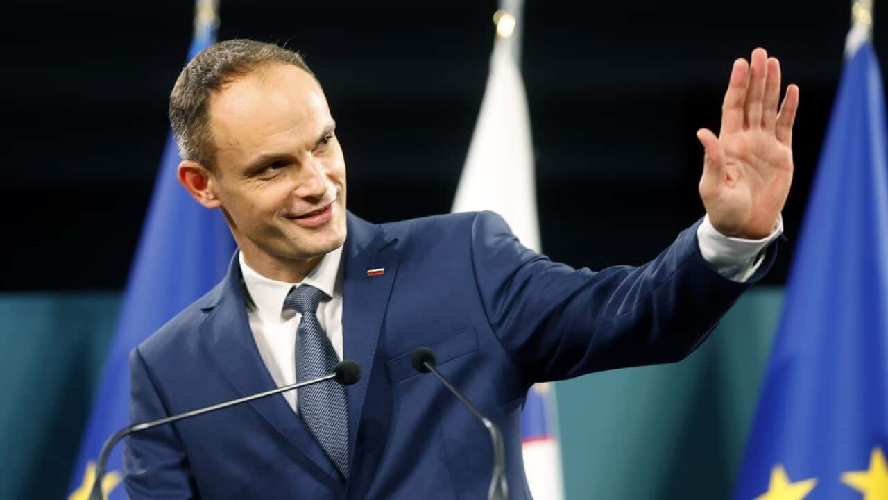 Anze Logar talks to the media after presidential election in Ljubljana