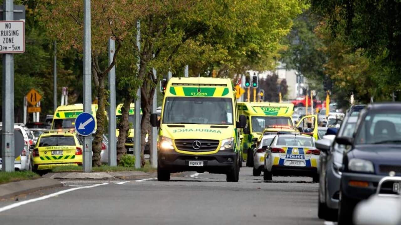 Ambulances in action after the Christchurch attacks.