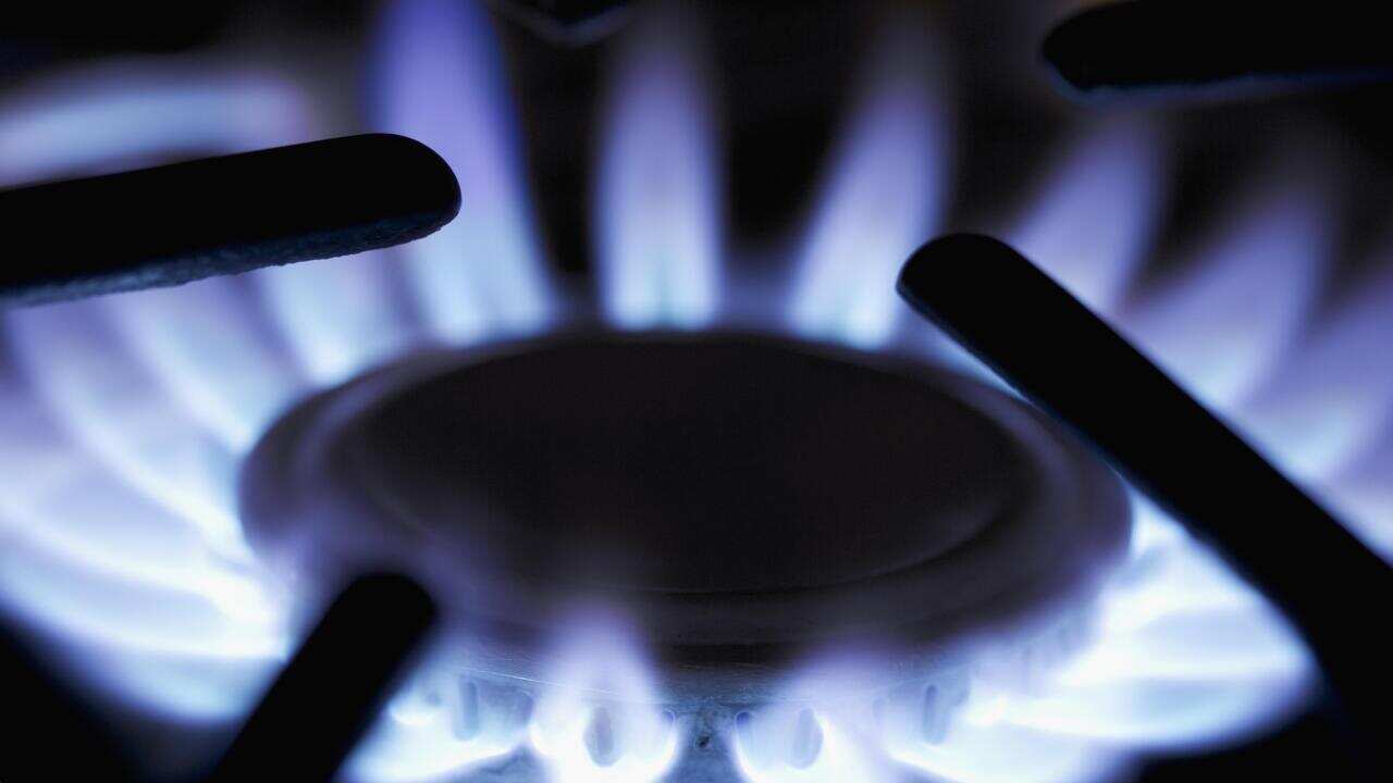 Closeup of a gas-burning range.